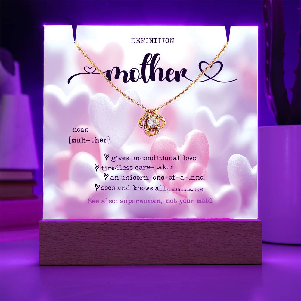 Definition of a Mother - Pendant Necklace w/ Designed 7 light Acrylic Stand