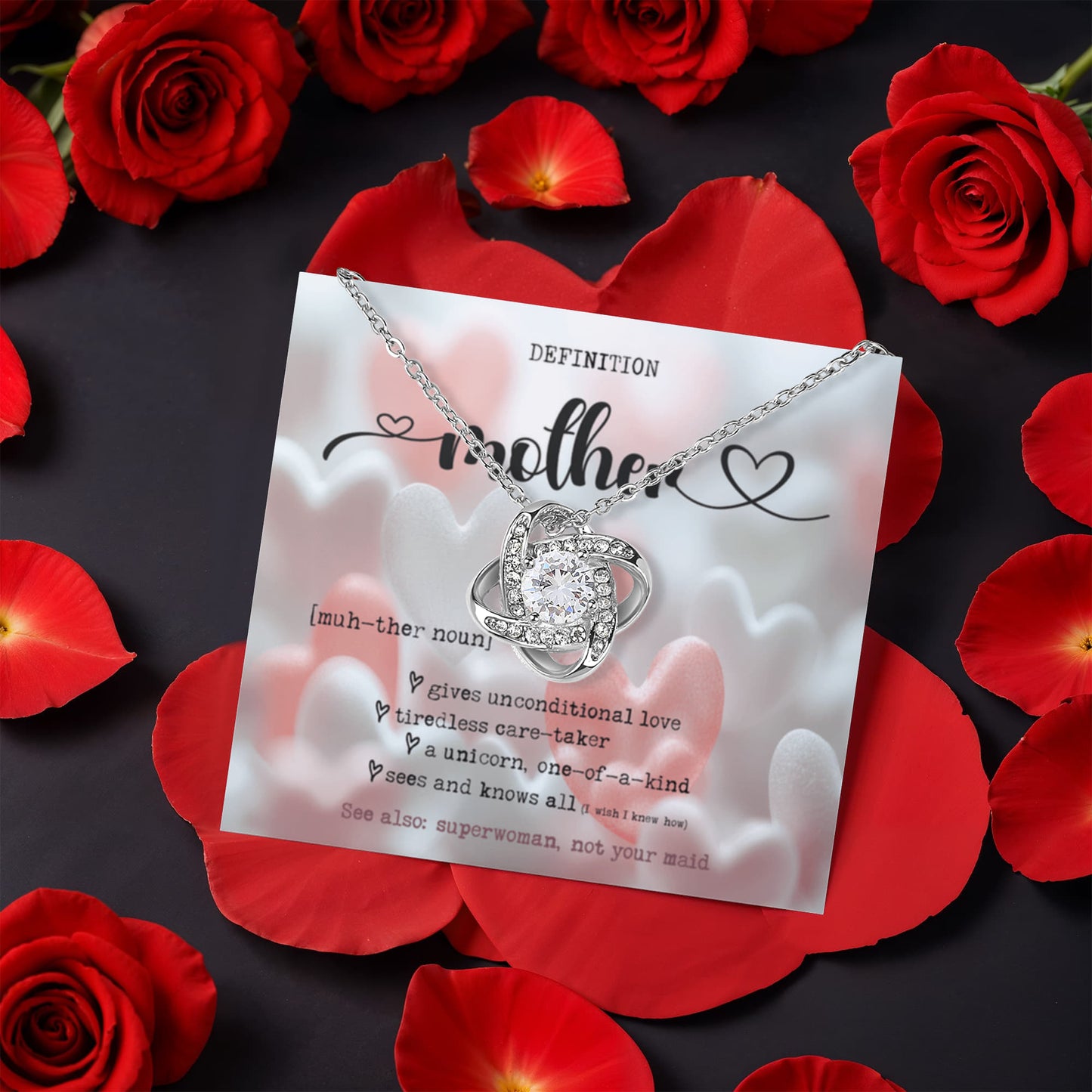 Definition of Mother - Mother's Day Rose Pendant Necklace, Birthday Gift Wife Mom
