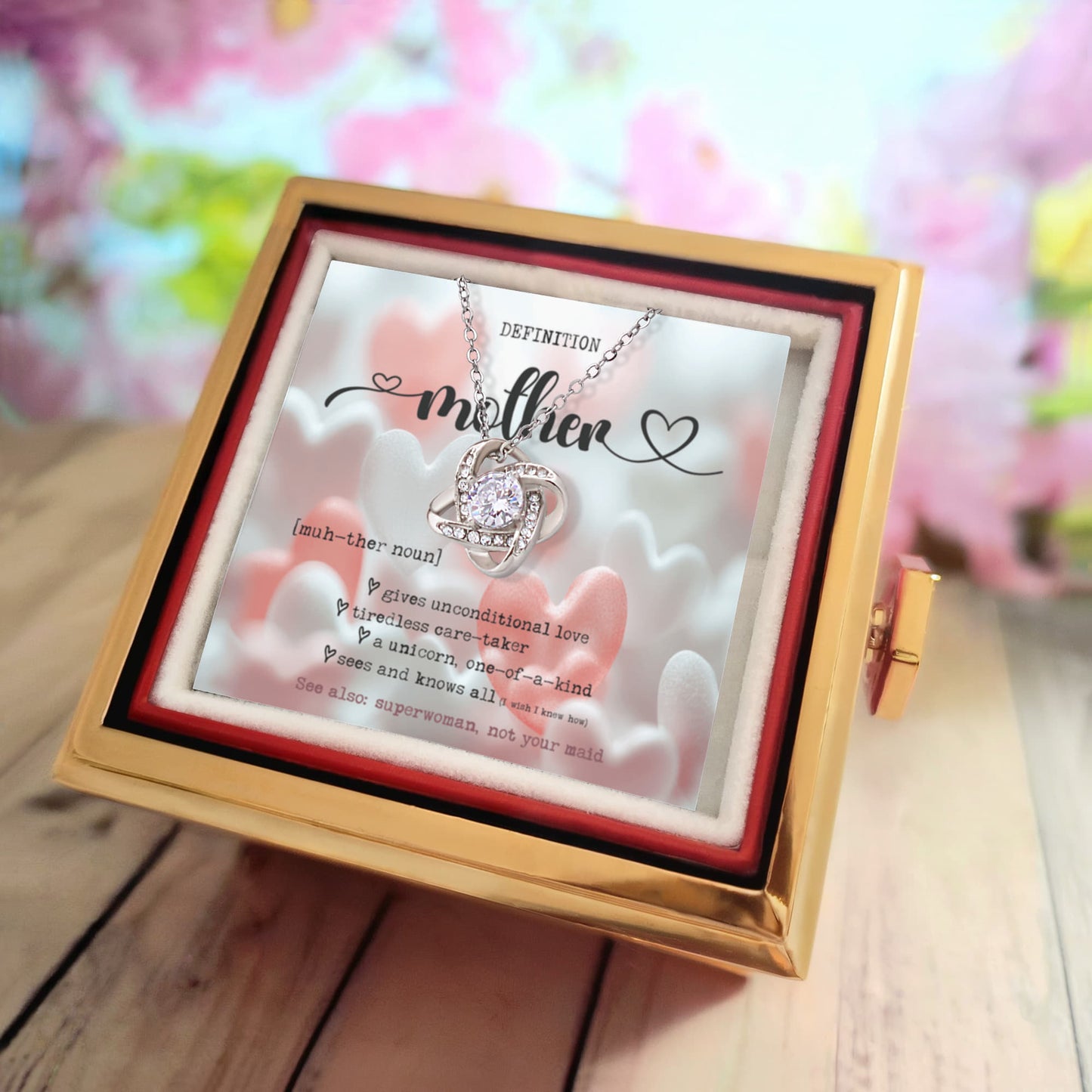 Definition of Mother - Mother's Day Rose Pendant Necklace, Birthday Gift Wife Mom