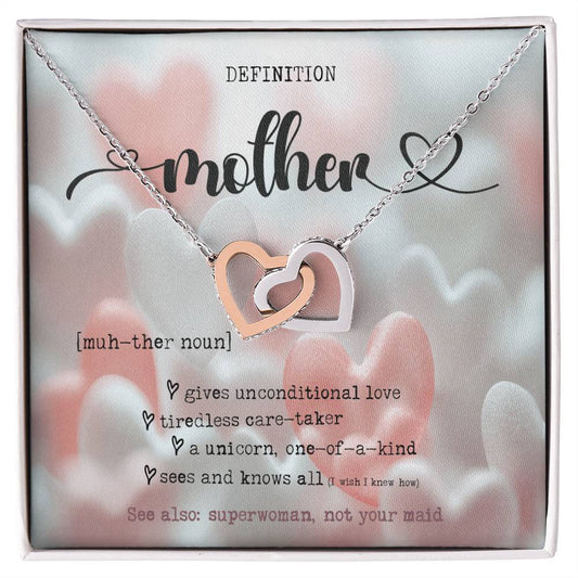 Definition of Mother's Day Interlocking Heart Necklace Birthday Gift Wife