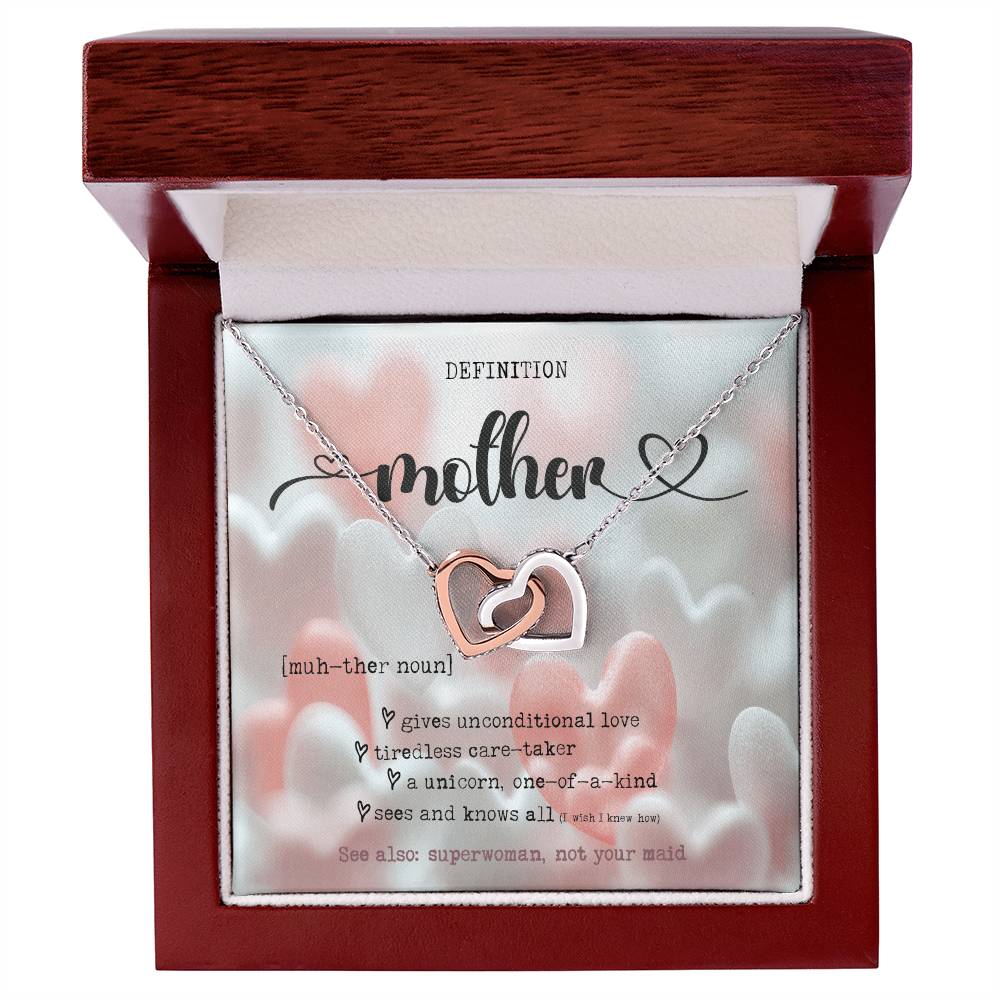 Definition of Mother's Day Interlocking Heart Necklace Birthday Gift Wife