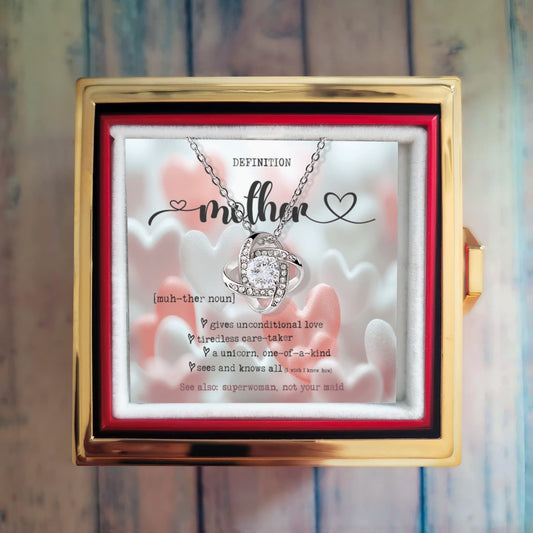 Definition of Mother - Mother's Day Rose Pendant Necklace, Birthday Gift Wife Mom